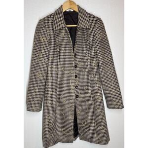 Reba Long Lined Brown Embroidered Wool Blend Coat Size 6 Equestrian Rope Print